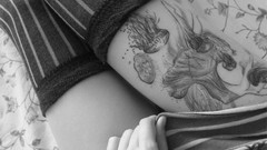 Woman monochrome legs stockings tattoos striped legwear body 