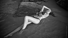 Woman monochrome models lying down bikini