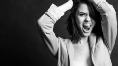 Woman monochrome open mouth Simple Background no bra