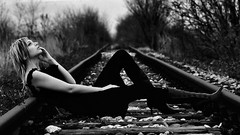 Woman monochrome railway