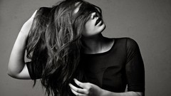 Woman monochrome Simple Background hair in face Lizzie Hornshuh