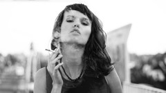 Woman monochrome smoking brunettes models grayscale
