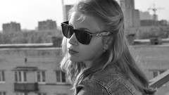 Woman monochrome sunglasses blondes grayscale