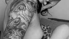 Woman monochrome tattoos brunettes nude topless Monochrome 