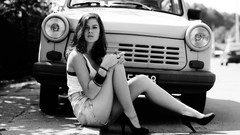 Woman monochrome Trabant models