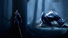 Woman Monsters Beast forests fantasy art bow and arrow