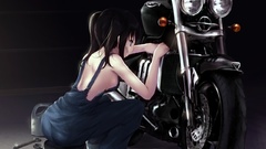 Woman motorbikes bare shoulders