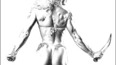 Woman muscles monochrome drawings