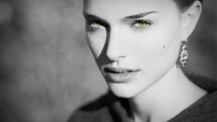 Woman Natalie Portman faces Actress grayscale selective coloring