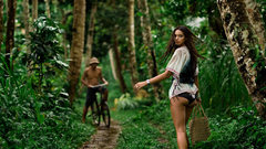 Woman nature Green forest