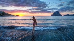 Woman nature Sea Beaches
