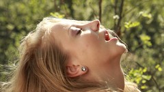 Woman neck faces outdoors blondes closed eyes models open mouth 