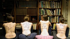 Woman nerd mathematics bookshelf