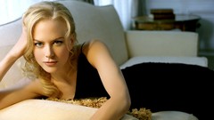 Woman Nicole Kidman faces Actress blondes couch long hair blue 