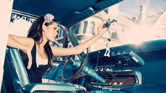 Woman old cars girls with cars