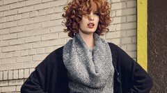 Woman open mouth redheads curly hair