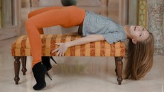 Woman orange tights abby skin tight anjelica orange tights