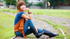 Woman outdoors asians brunettes redheads Mikako Zhang Kaijie