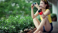 Woman outdoors asians smiling barefoot Viet Nam