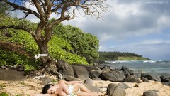 Woman outdoors bikini boobs