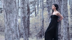 Woman outdoors black dress