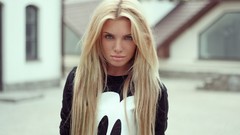 Woman outdoors blondes blue eyes