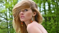 Woman outdoors blondes forests topless