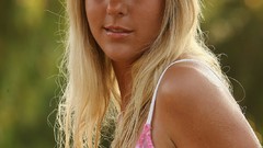 Woman outdoors blondes models bra pink panties cowboy hats