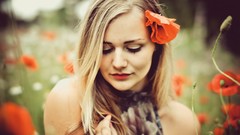 Woman outdoors blondes models flower in hair