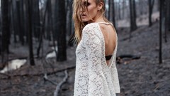 Woman outdoors blondes models forests