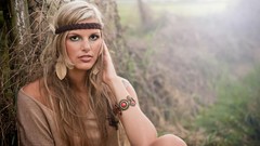 Woman outdoors blondes models headbands