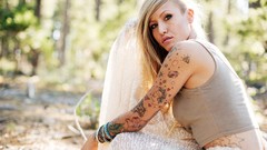 Woman outdoors blondes tattoos models Lauren