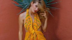 Woman outdoors blondes yellow dress Met-Art magazine Anna Tatu 
