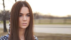 Woman outdoors blue eyes brunettes