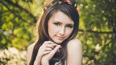 Woman outdoors brown eyes brunettes models girls in nature
