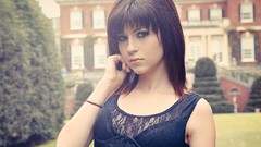 Woman outdoors brunettes black dress Neon Lynxie