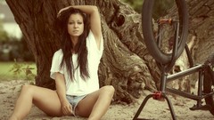 Woman outdoors brunettes bmx denim shorts Kristina Uhrinova 