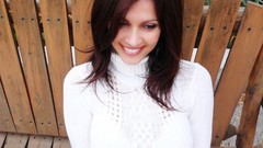 Woman outdoors brunettes denise milani sweaters