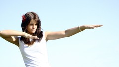 Woman outdoors brunettes flower in hair pierced lips