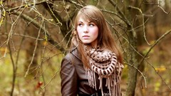 Woman outdoors brunettes Leather Jacket