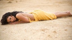 Woman outdoors brunettes lying down