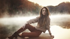 Woman outdoors brunettes models pierced nose