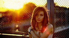 Woman outdoors brunettes pierced nose