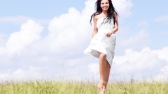 Woman outdoors brunettes white dress