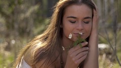 Woman outdoors brunettes white dress forests Lachia A