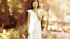 Woman outdoors brunettes white dress models