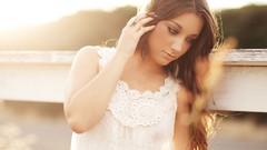 Woman outdoors brunettes white dress models pierced nose