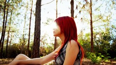 Woman outdoors forests redheads sun vector