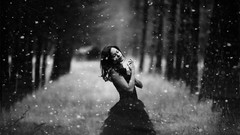 Woman outdoors grayscale