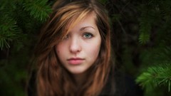 Woman outdoors green eyes brunettes jailbait evergreens